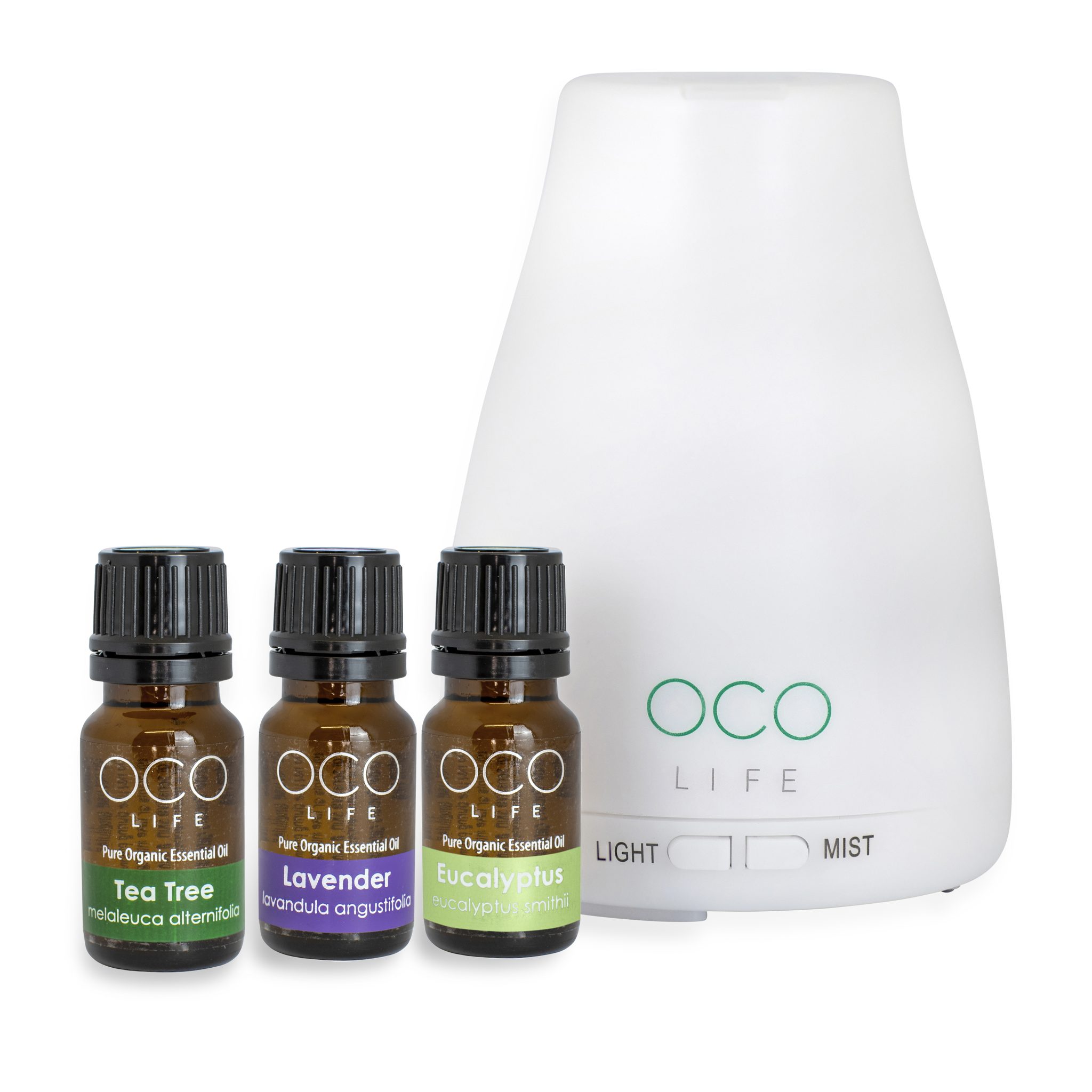 OCO Life Ultrasonic Diffuser, Humidifier and Purifier 120ml with 3 x 100% Pure Essential Oils 10mls