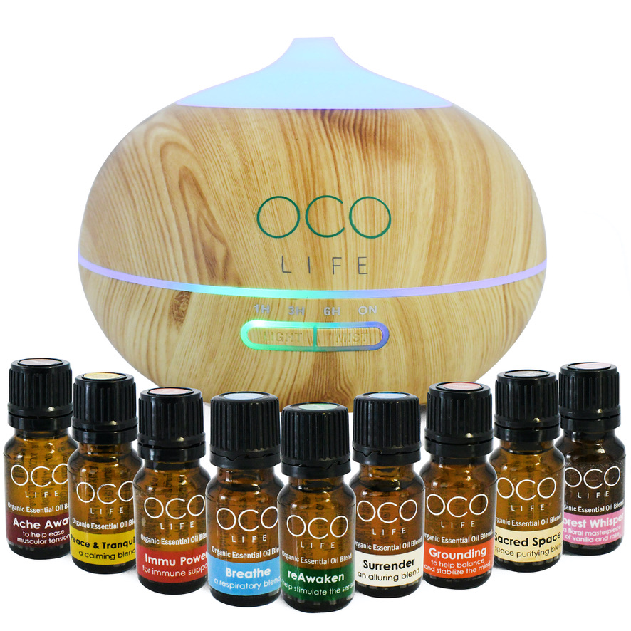 BEST SELLING OCO Life Light Wood Grain Ultrasonic Diffuser 400ml with complete range of 9 best Selling Oils - Image 2