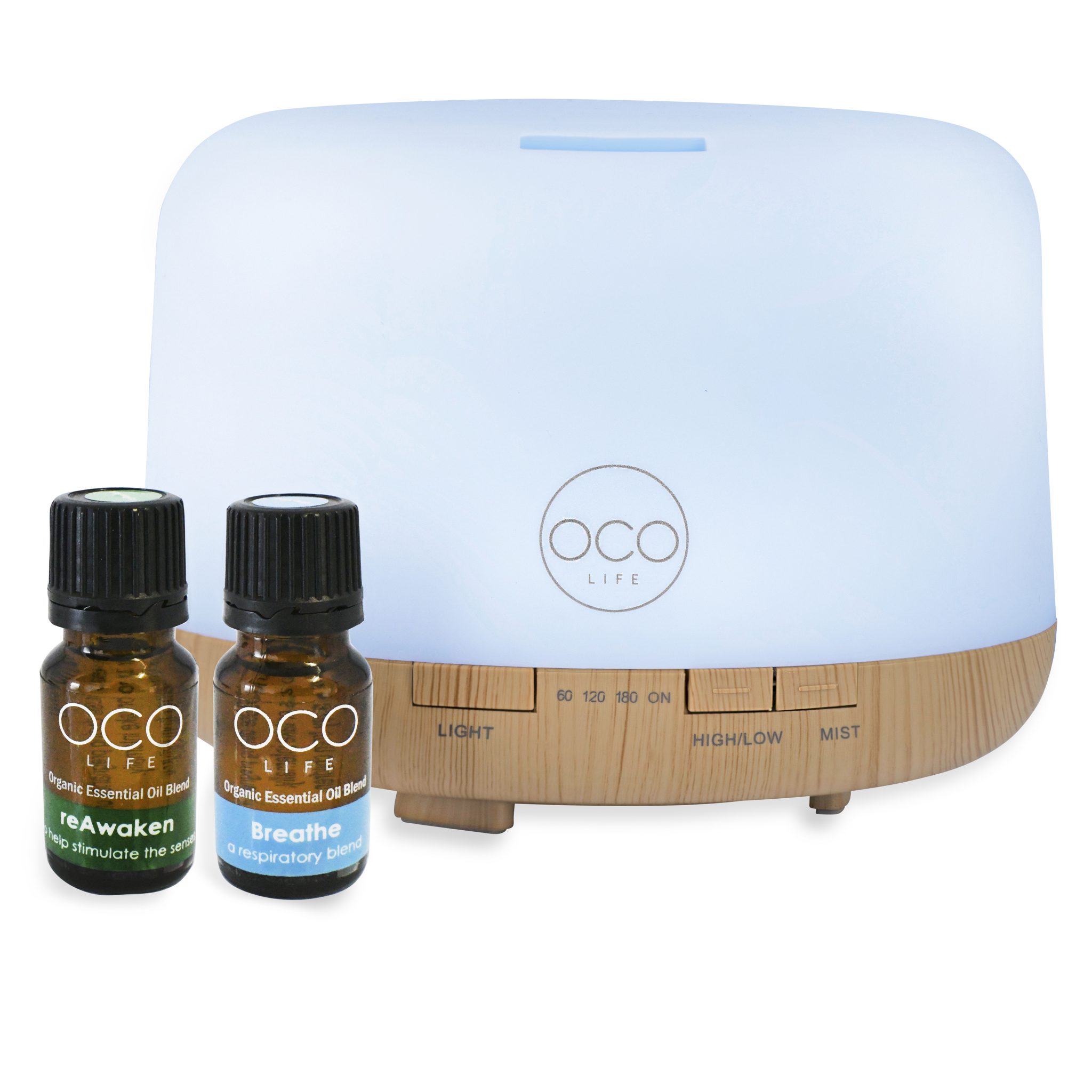 OCO Life 500ml Cool Mist Ultrasonic Aroma Diffuser with 2 Oil Blends (10ml) - Image 2