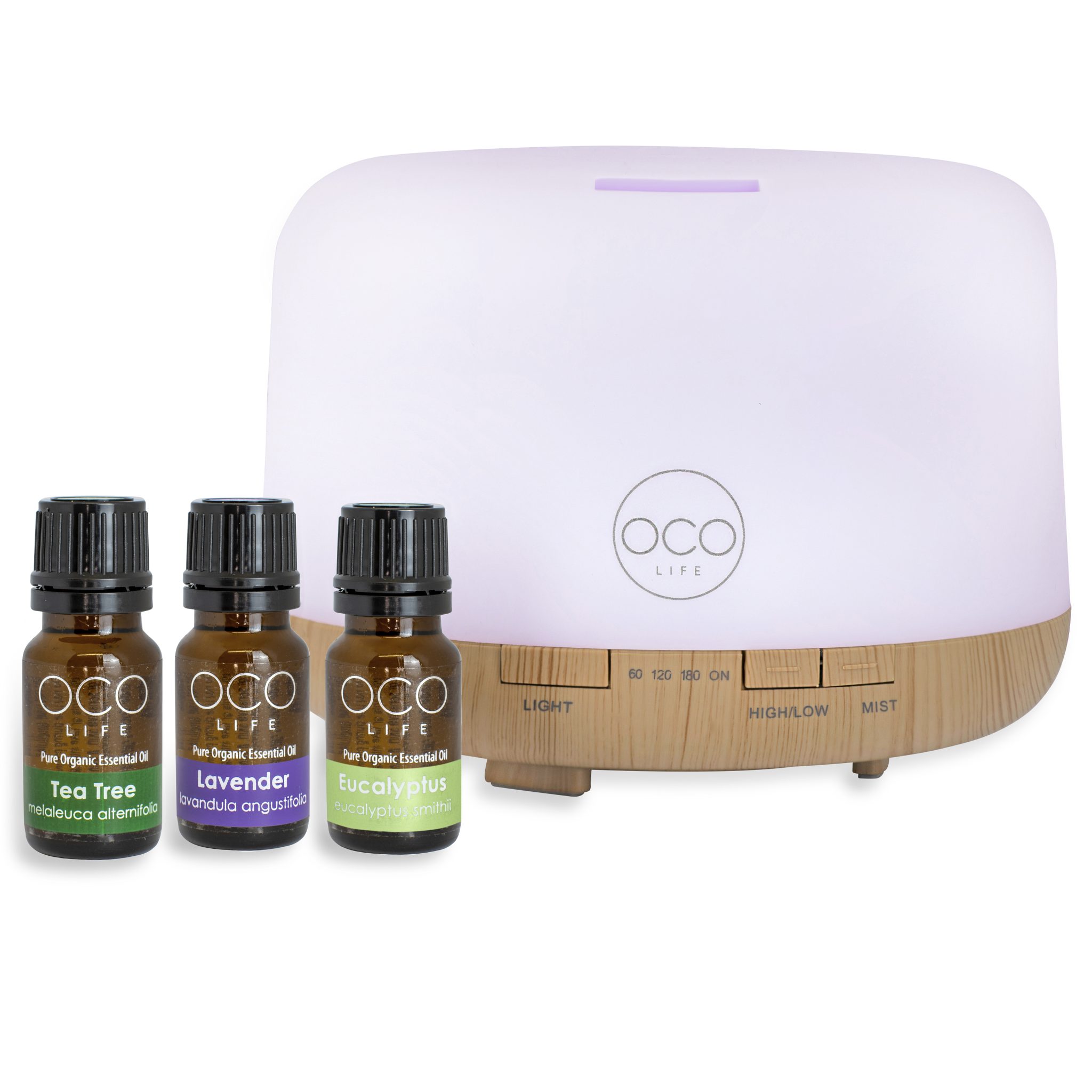 OCO Life Cool Mist Ultrasonic Aroma Diffuser 500ml with 3 x 100% Pure Essential Oils 10mls - Image 3