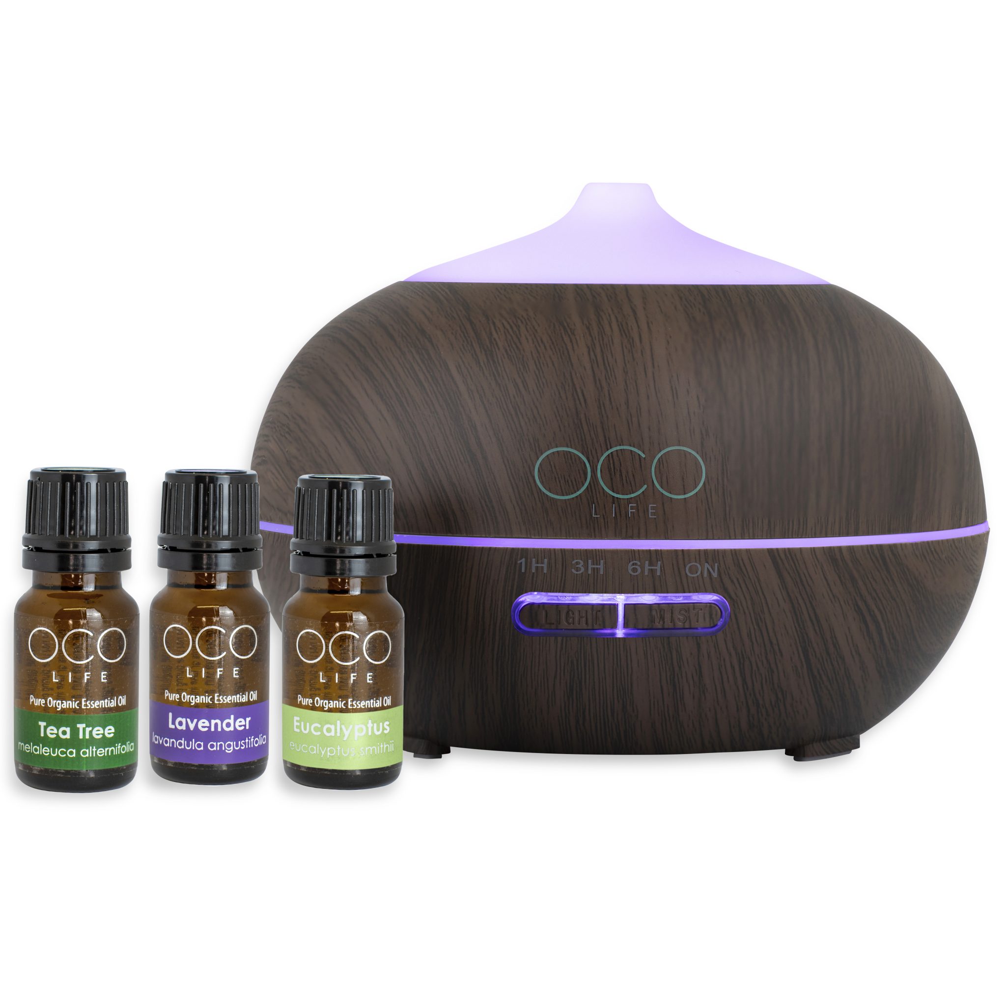 BEST SELLING OCO Life Dark Wood Grain Ultrasonic Diffuser 400ml and Home Essentials Kit 3 Oils - Image 5