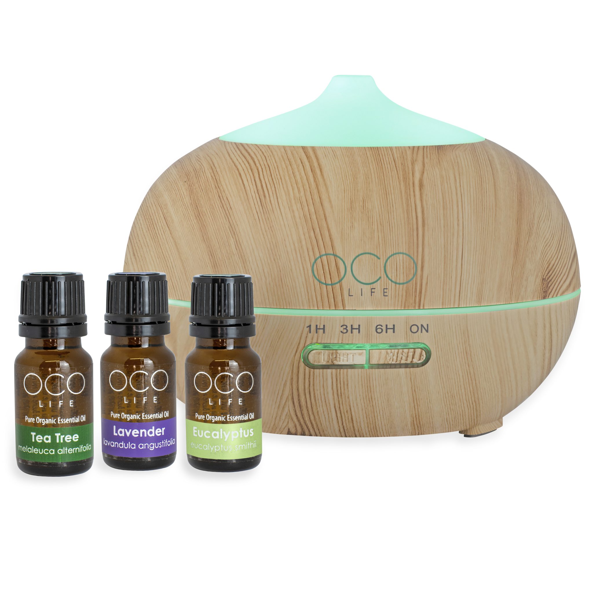 BEST SELLING OCO Life Light Wood Grain Ultrasonic Diffuser 400ml with Home Essentials Kit 3 Oils - Image 5