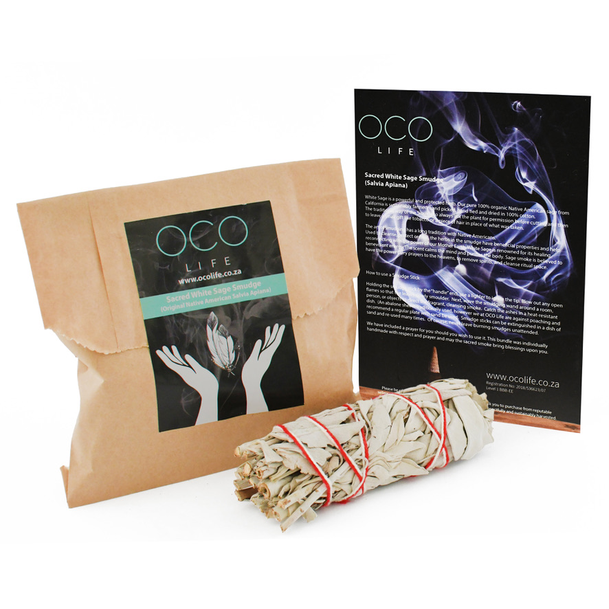 OCO Life Native American Sacred White Sage Smudge Stick - 1 Small Cotton Wrapped Bundle