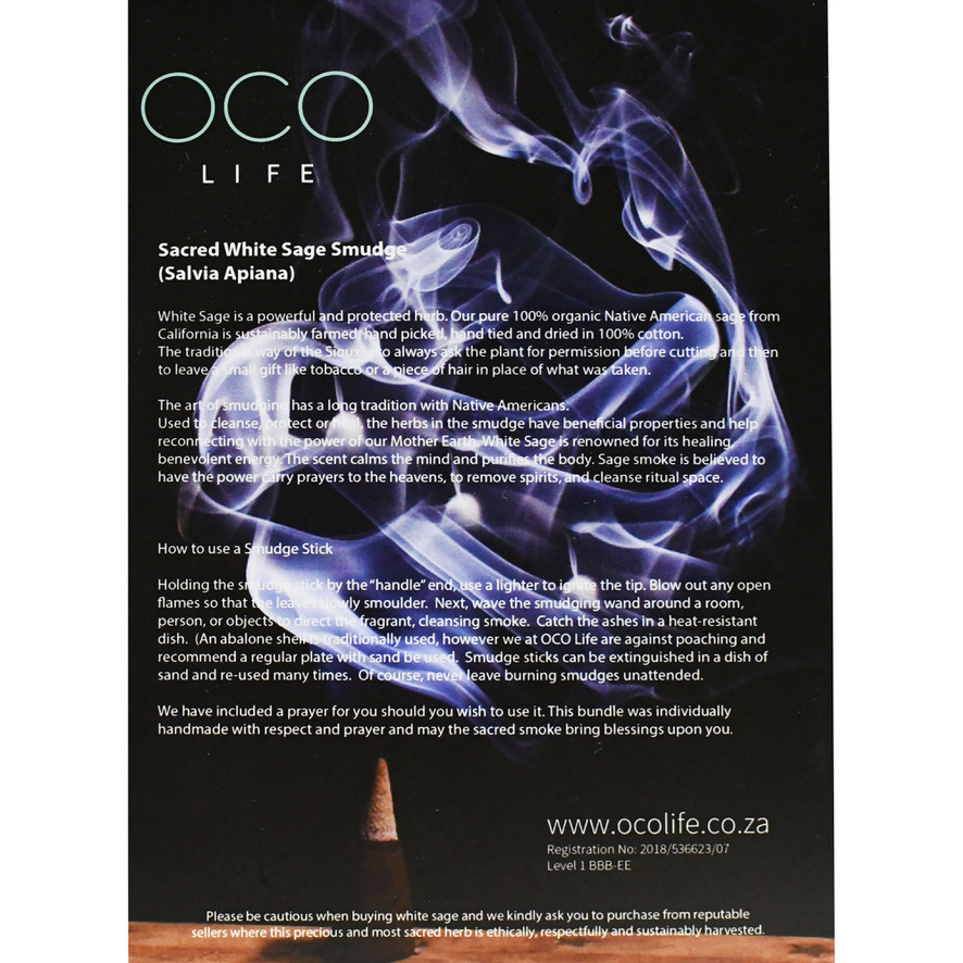 OCO Life Native American Sacred White Sage Smudge Stick - 1 Small Cotton Wrapped Bundle - Image 3