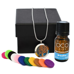 Tree Of Life Pendant and Chain with Breathe 10ml Organic Essential Oil Blend