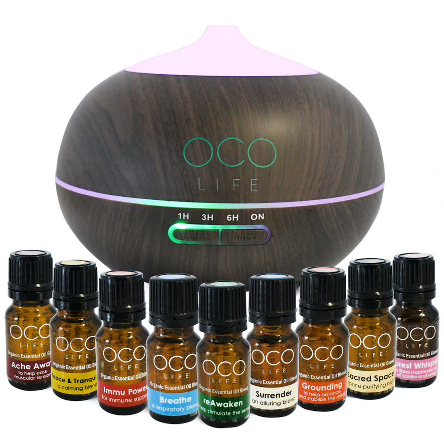 BEST SELLING OCO Life Dark Wood Grain Ultrasonic Diffuser 400ml with complete range of 9 Best Selling Oils - Image 2