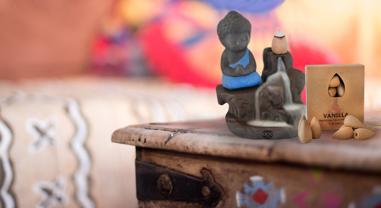 OCO Life Ceramic Buddha Incense Burner with Backflow Incense Cones and Sticks - Image 2