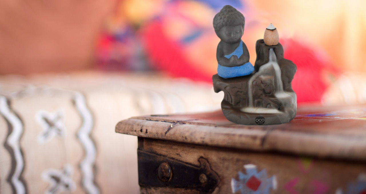 OCO Life Ceramic Buddha Incense Burner with Backflow Incense Cones and Sticks - Image 3