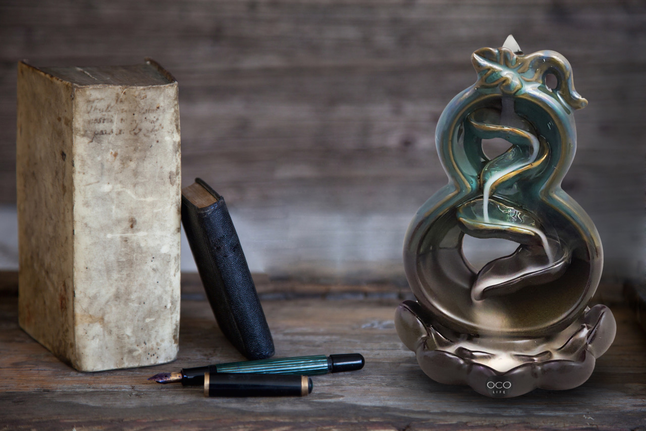 OCO Life Handcrafted Ceramic Infinity Waterfall Burner with Backflow Incense Cones - Image 2