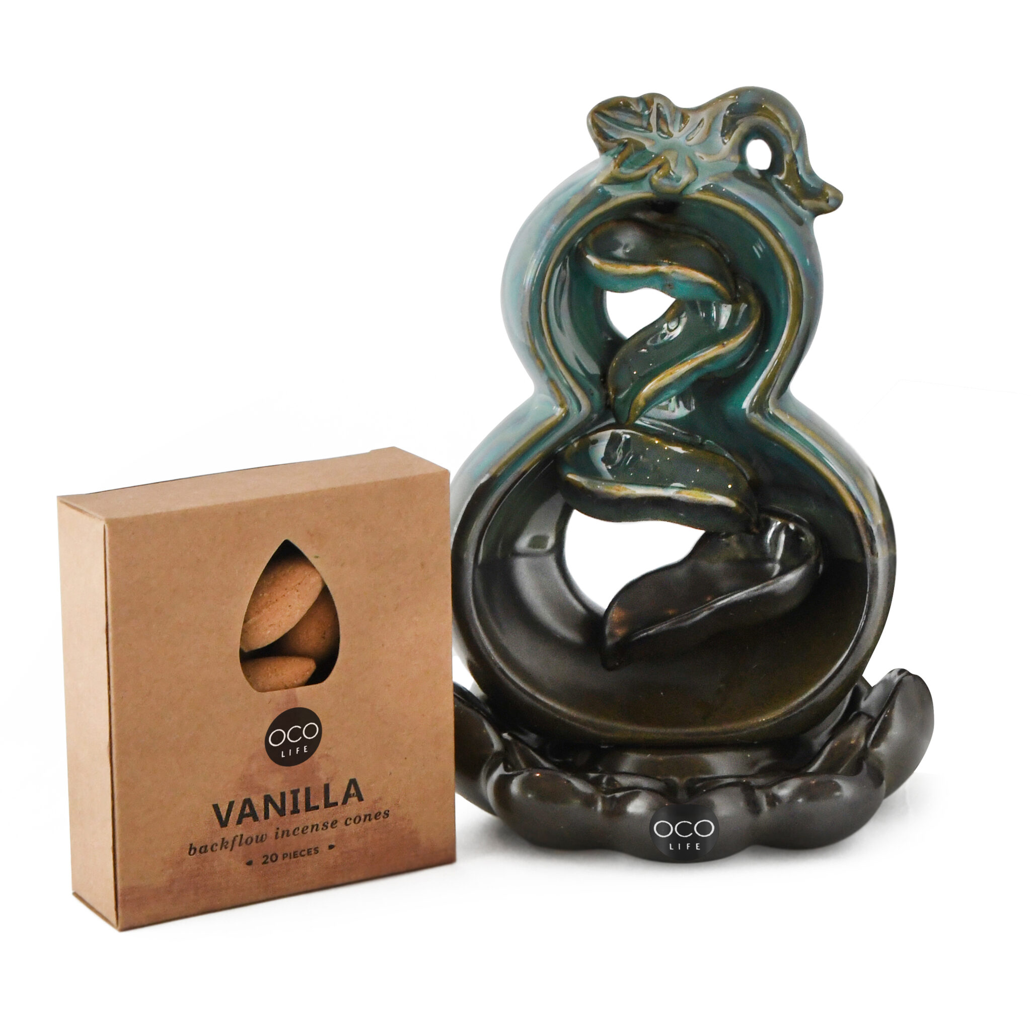 OCO Life Handcrafted Ceramic Infinity Waterfall Burner with Backflow Incense Cones