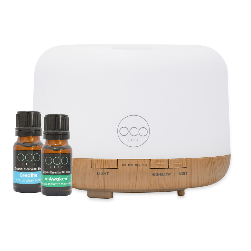 OCO Life 500ml Cool Mist Ultrasonic Aroma Diffuser with 2 Oil Blends (10ml)