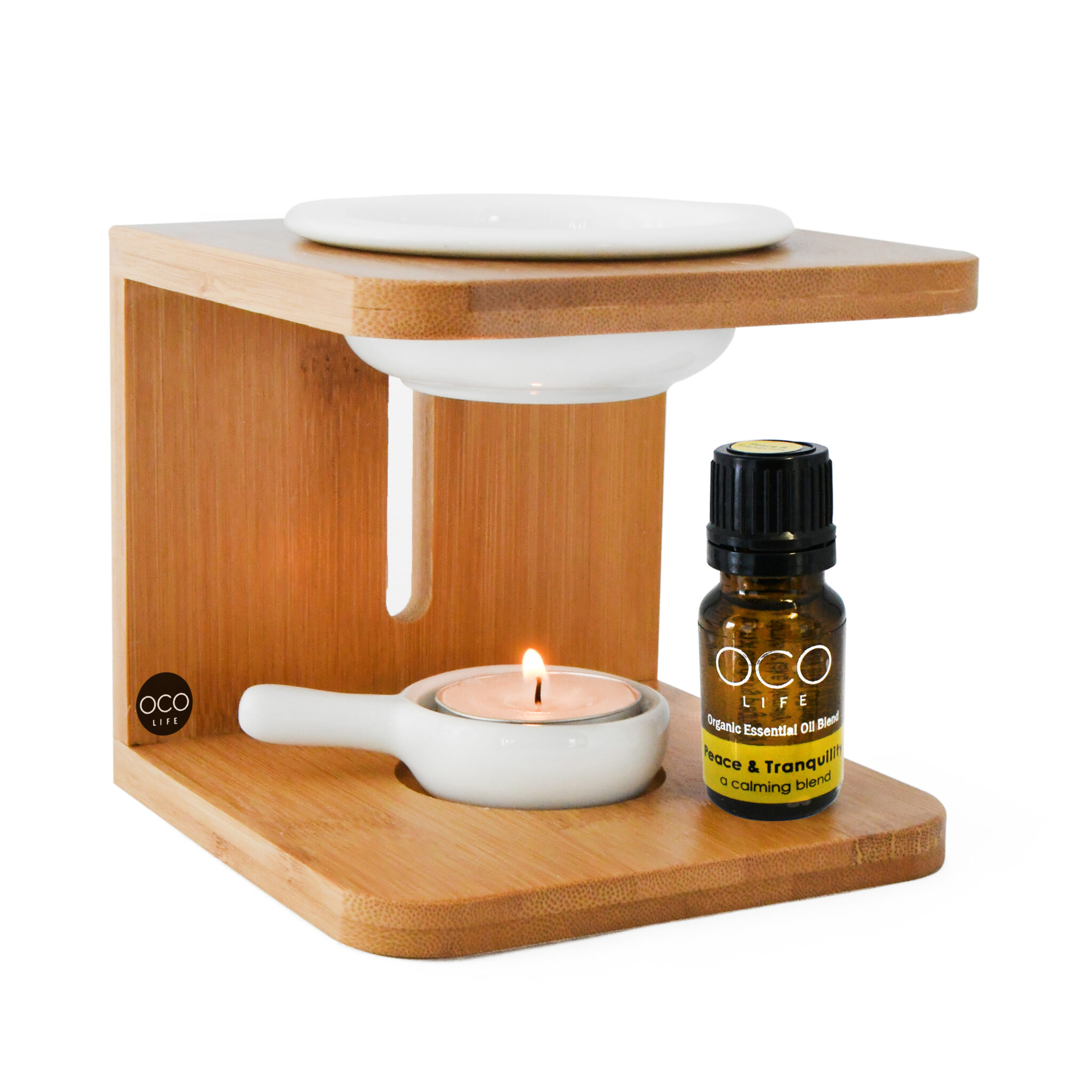 OCO Life Bamboo Oil and Wax Melt Aroma Burner with Oil blend